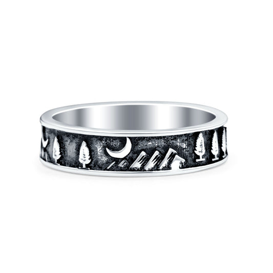 Mountains & Trees Oxidized Band Thumb Ring (5mm)