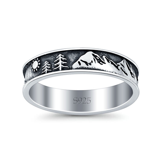 Mountains & Trees Oxidized Band Thumb Ring (5mm)