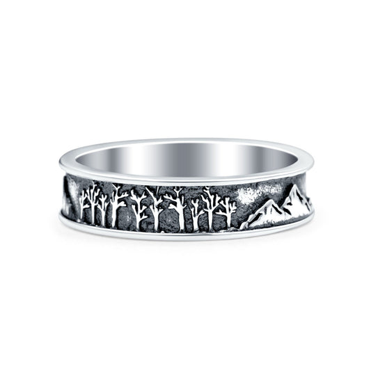 Mountains & Trees Oxidized Band Thumb Ring (5mm)