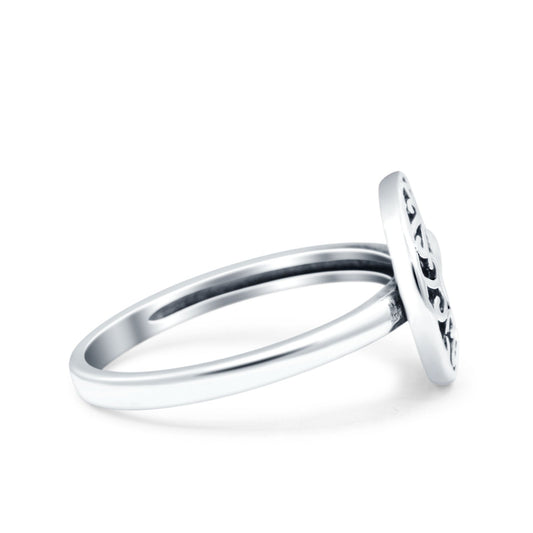 Crescent Moon & Star Oxidized Band Thumb Ring (11mm)
