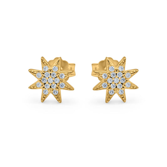 Starburst Round Yellow Tone, Simulated CZ Stud Earrings