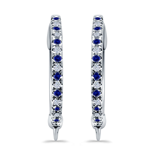 Half Eternity Hoop Earrings Round Simulated Blue Sapphire CZ (14mm)