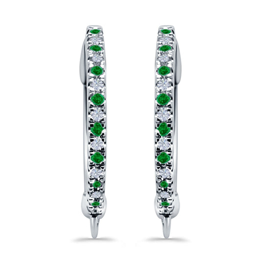 Half Eternity Hoop Earrings Round Simulated Green Emerald CZ (14mm)