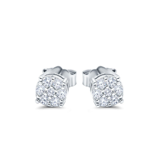 Simulated CZ Round Halo Design Stud Earrings (5.3mm)