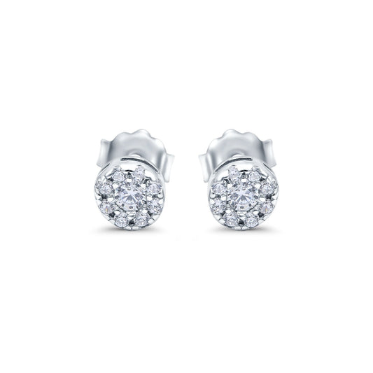 Simulated CZ Round Halo Design Stud Earrings (4.5mm)