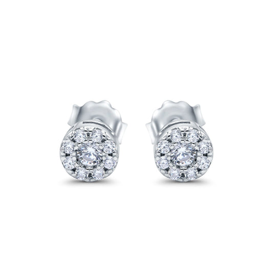 Halo Simulated CZ Design Round Stud Earrings