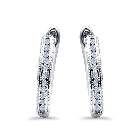 Half Eternity Hoop Earrings Round Simulated CZ (14mm)