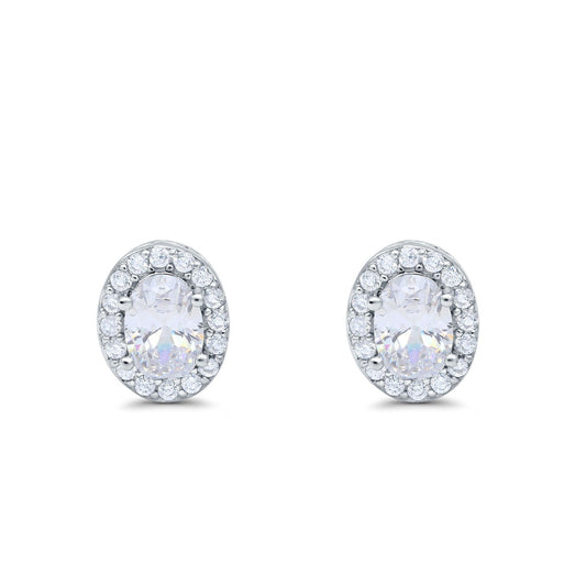 Oval Simulated Cubic Zirconia Wedding Stud Earrings