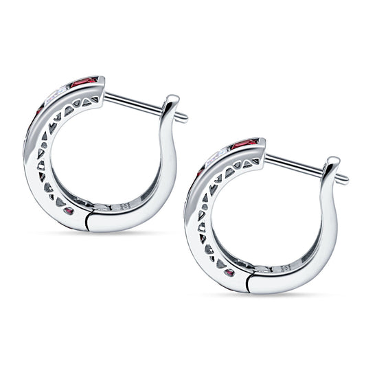Minimalist Princess Huggie Hoop Earrings Simulated Ruby