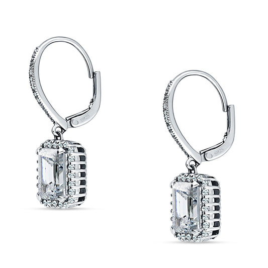 Emerald Cut Leverback Earrings Cubic Zirconia
