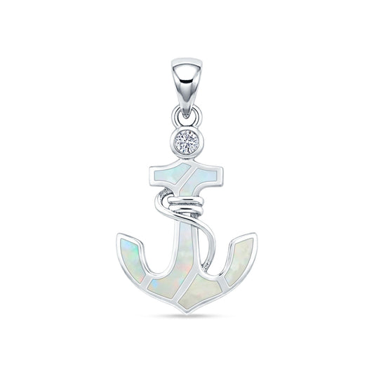 Opal & CZ Anchor Pendant