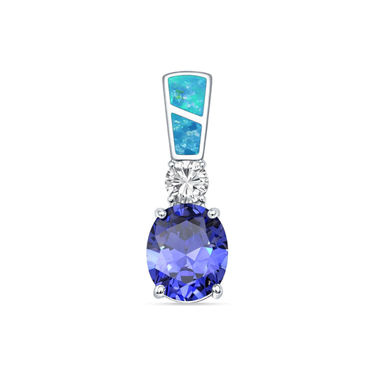 Opal & Oval Tanzanite CZ Pendant