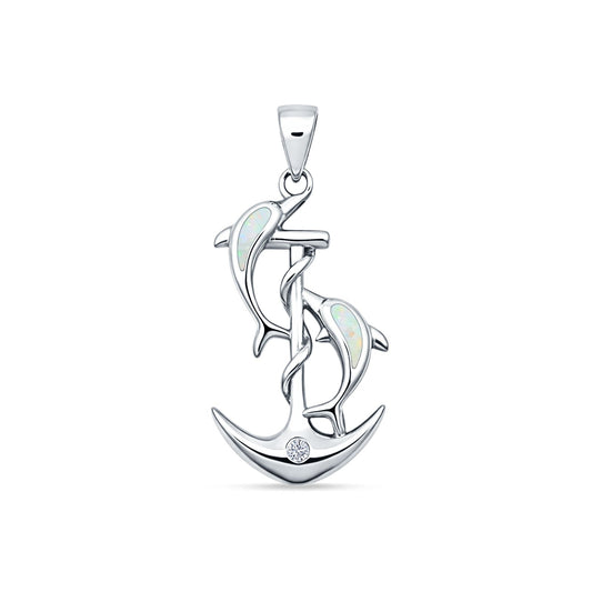 Dolphin Anchor CZ Pendant
