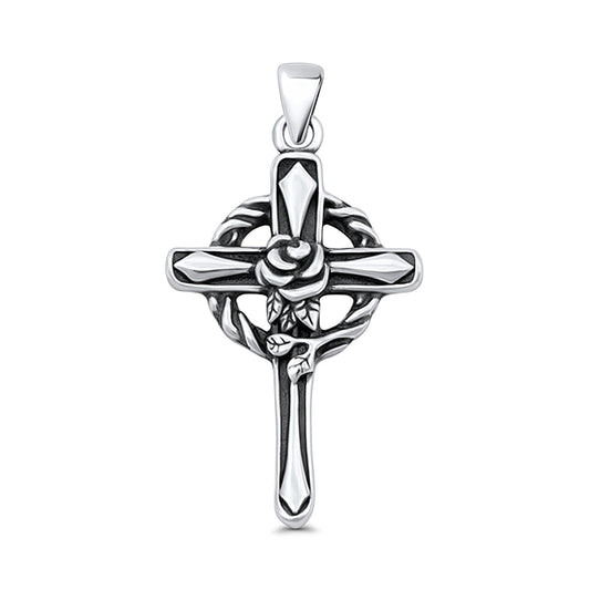 Cross & Rose Flower Pendant