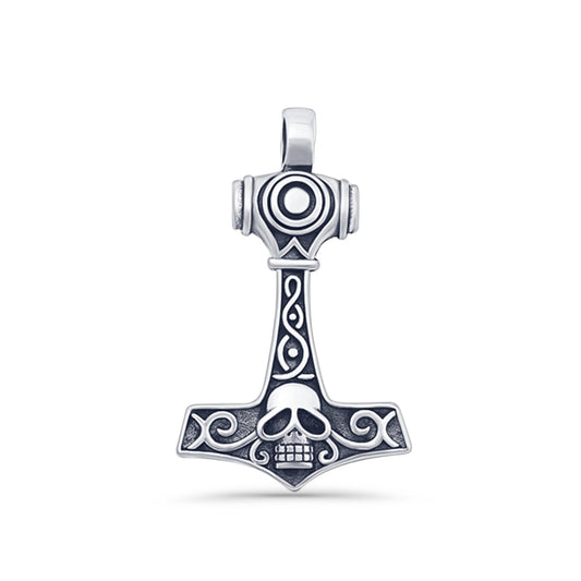 Viking Mjolnir Skull Pendant