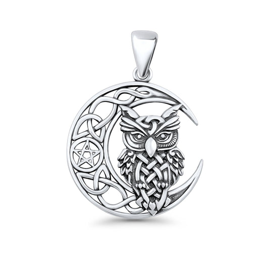 Celtic Owl Moon Pentacle Pendant