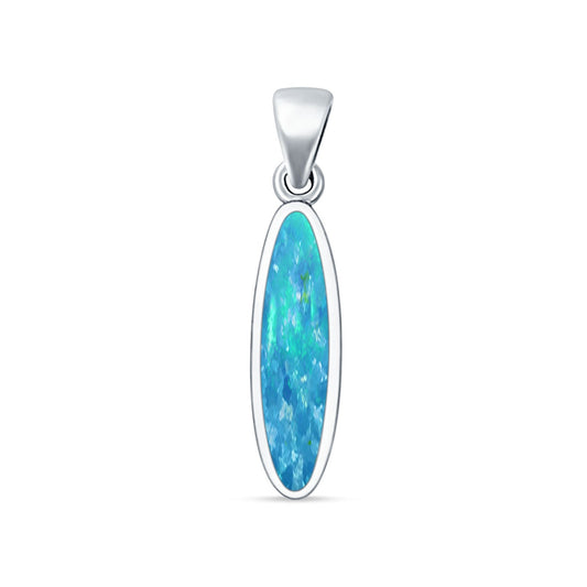 Oval Lab Created Blue Opal Pendant