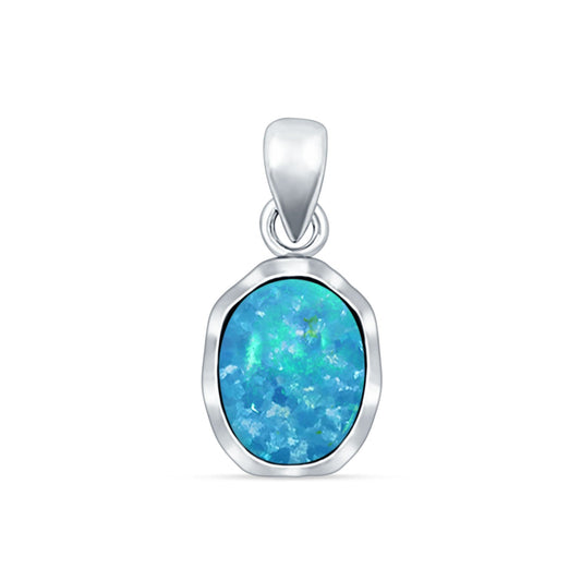 Oval Lab Created Blue Opal Solitaire Pendant