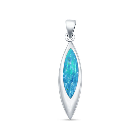 Marquise Lab Created Blue Opal Solitaire Pendant