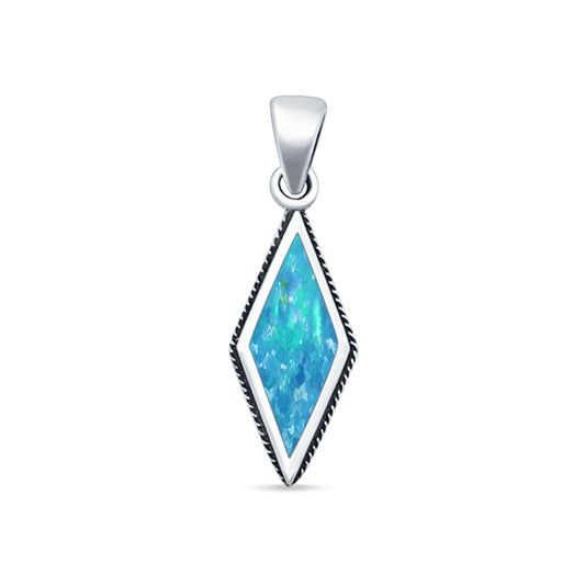 Diamond Shape Lab Created Blue Opal Oxidized Pendant