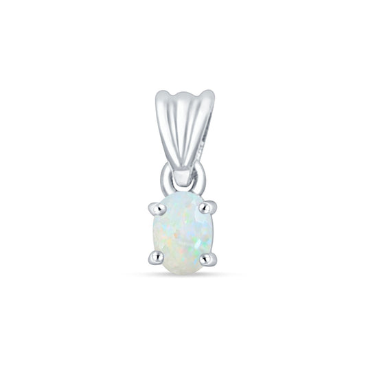 Oval Lab Created White Opal Solitaire Pendant
