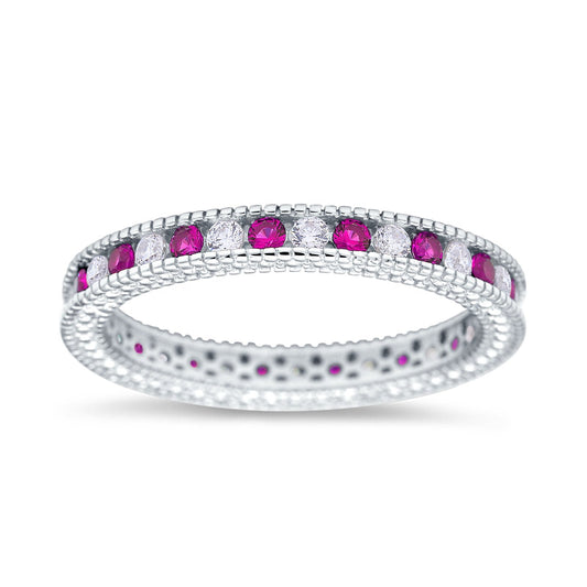 Art Deco Full Eternity Stackable Wedding Ring Simulated Ruby CZ