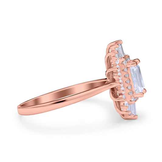 Emerald Cut Vintage Rose Tone, Simulated Cubic Zirconia Wedding Ring