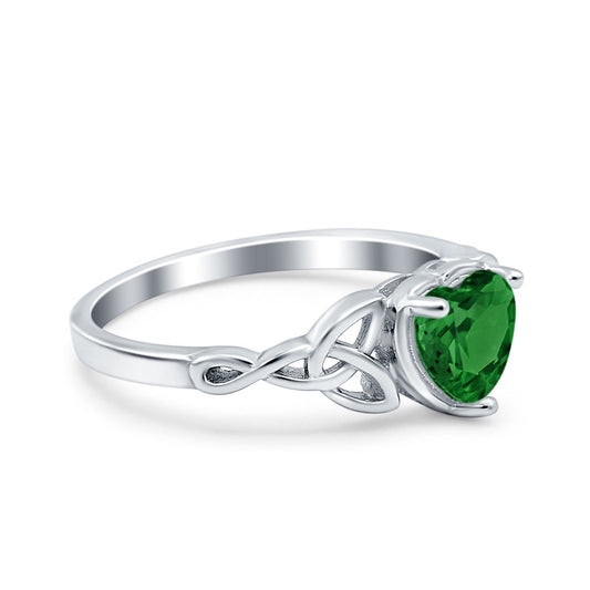 Heart Celtic Wedding Promise Ring Simulated Green Emerald CZ
