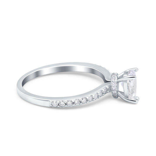 Teardrop Pear Art Deco Round Simulated Cubic Zirconia Accent Wedding Engagement Ring
