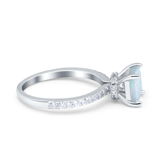 Cushion Cut Art Deco Vintage Round Lab Created White Opal Wedding Bridal Ring