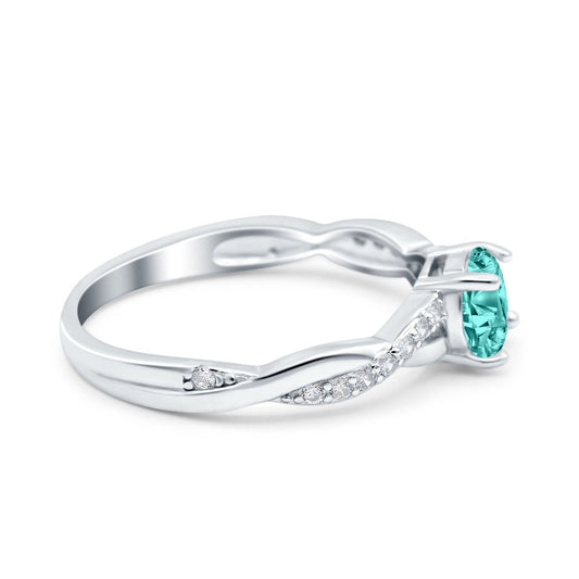 Art Deco Wedding Ring Round Simulated Paraiba Tourmaline CZ
