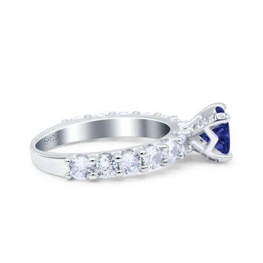 Art Deco Wedding Bridal Ring Round Simulated Blue Sapphire CZ