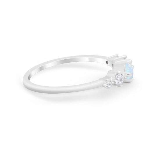Petite Dainty Fashion Round Lab Created White Opal Ring