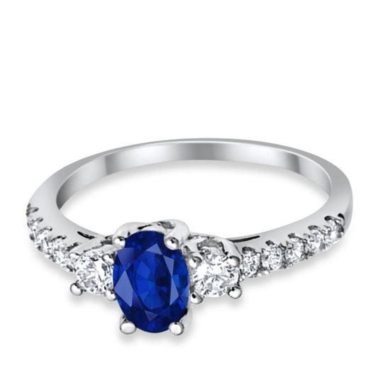 Accent Oval Simulated Blue Sapphire CZ Wedding Ring