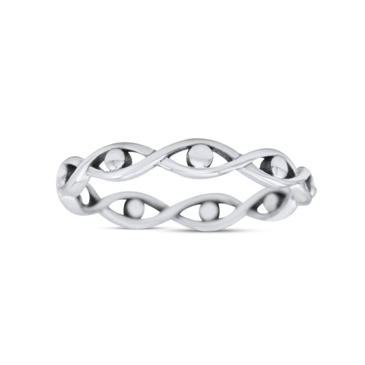 Infinity Bead Evil Eye Stackable Ring Oxidized Band Thumb Ring (3mm)