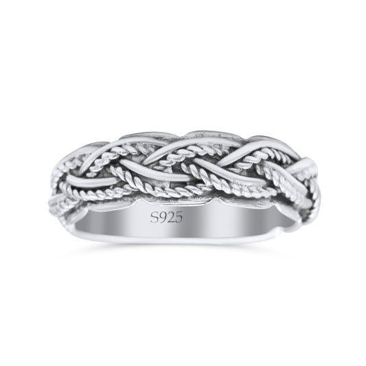 Multi Braided Twisted Rope Woven Knot Oxidized Band Thumb Ring 6mm