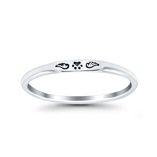Paw Print & Wings Oxidized Band Thumb Ring (2.2mm)