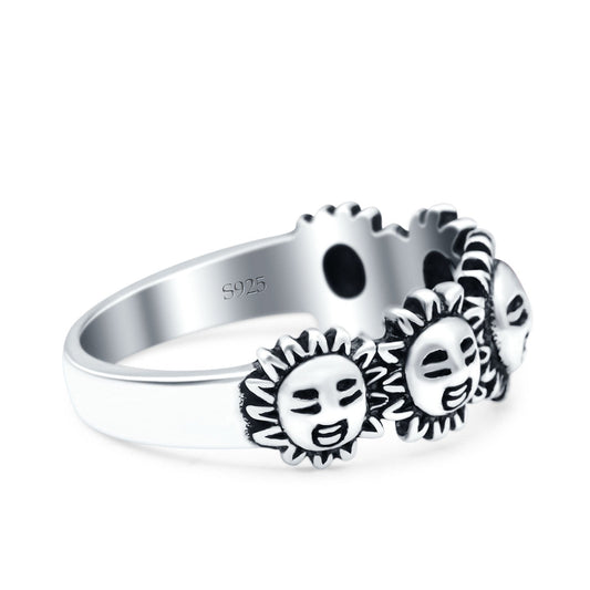 Sun Smiley Face Happy Sunflower Oxidized Band Thumb Ring (7mm)