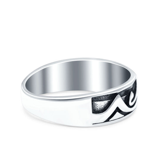 Mountains & Sun Oxidized Band Thumb Ring (6mm)