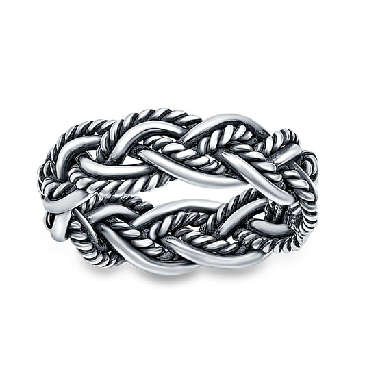 Infinity Crisscross Weave Oxidized Band Thumb Ring (8mm)
