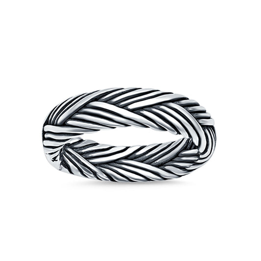Fan Braided Oxidized Band Thumb Ring (6mm)