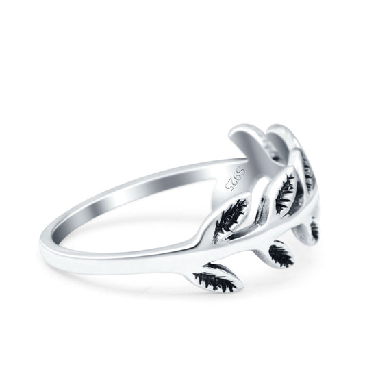 Leaves Oxidized Band Thumb Ring (7mm)