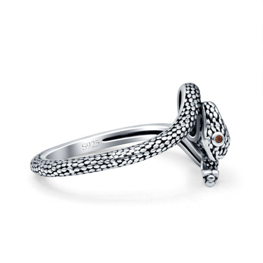 Garnet CZ Red Eye Snake Oxidized Band Thumb Ring (12mm)