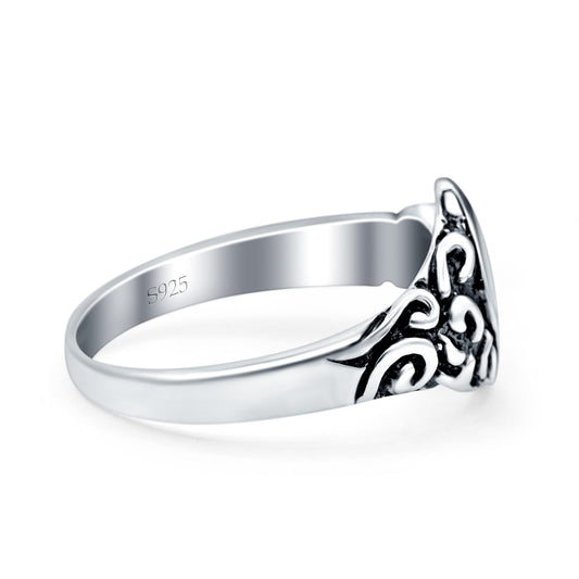 Moon & Star Oxidized Band Thumb Ring (11mm)