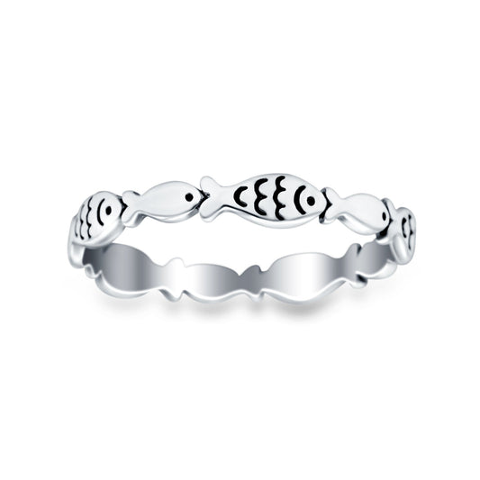 Fish Oxidized Band Thumb Ring (3mm)