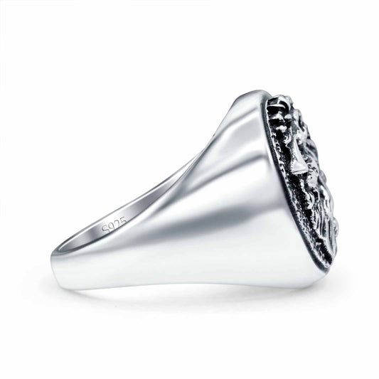 Lion Oxidized Band Thumb Ring (17mm)