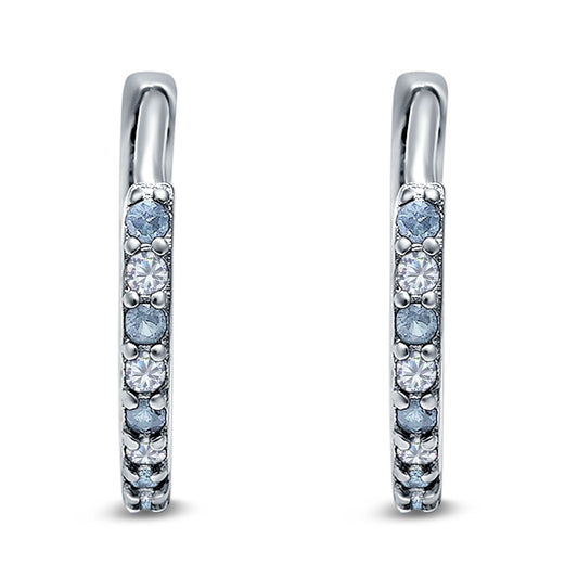 Half Eternity Hoop Earrings Round Simulated Aquamarine Cubic Zirconia (16mm)
