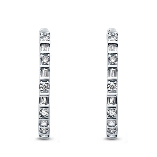 Full Eternity Simulated CZ Baguette Round Hoop Earrings (23mm)
