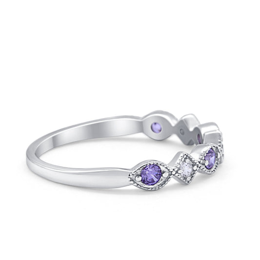 Art Deco Stacking Half Eternity Simulated Amethyst CZ Wedding Ring