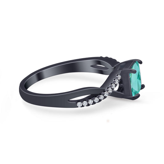 Princess Cut Black Tone, Paraiba Tourmaline CZ Ring
